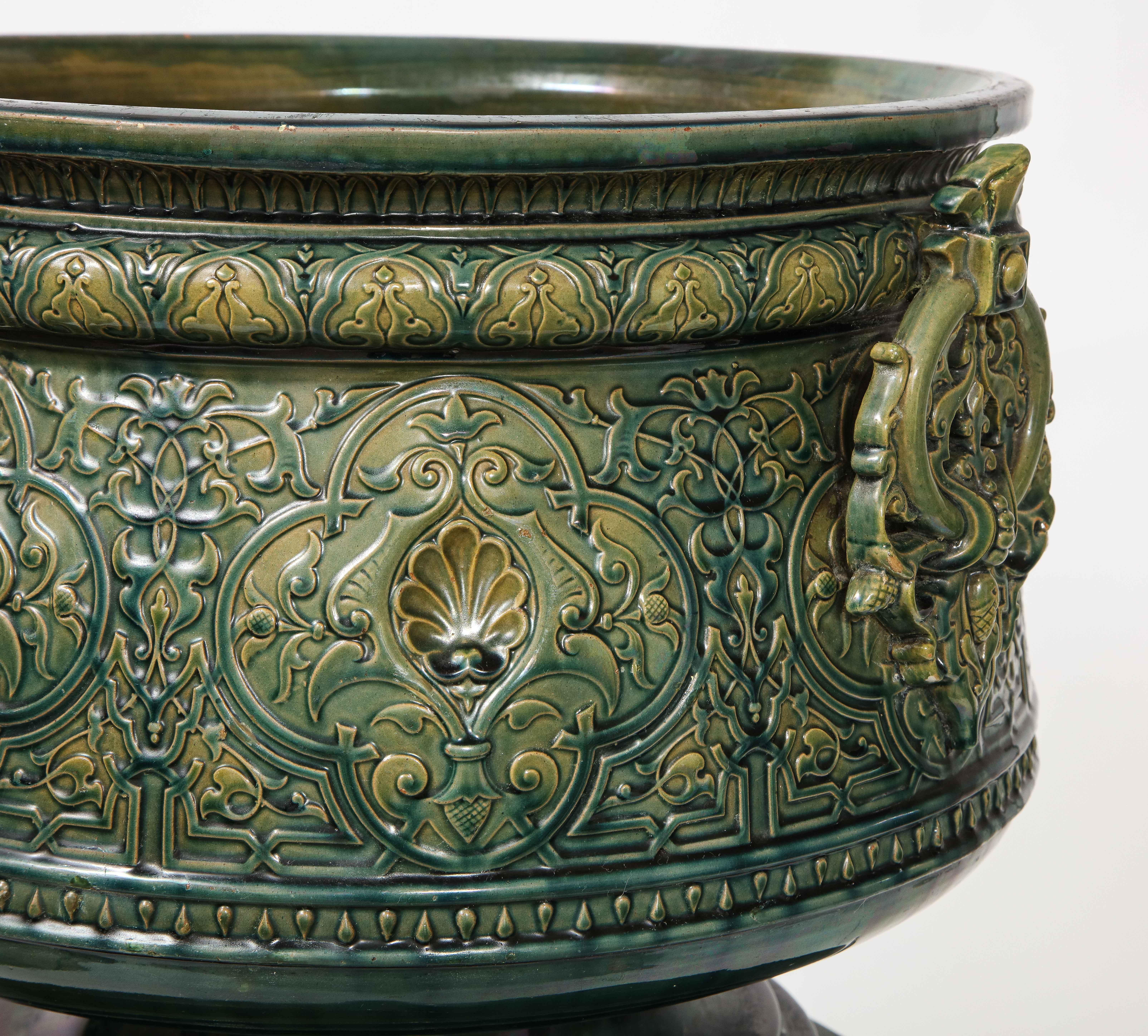 Theodore Deck Islamic/Alhambra Style Green-Glazed Earthenware Vase on Pedestal 3