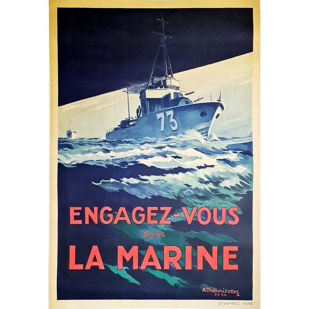 Affiche originale de 1930 Engagez-vous dans la Marine / Join the Navy (Engagez-vous dans la marine) - Art déco Print par A. Theunissen