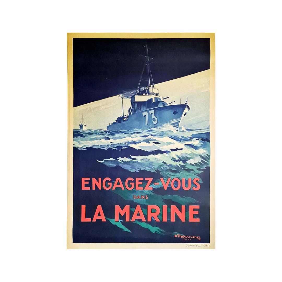 Original Originalplakat von 1930 Engagez-vous dans la Marine / Join the Navy