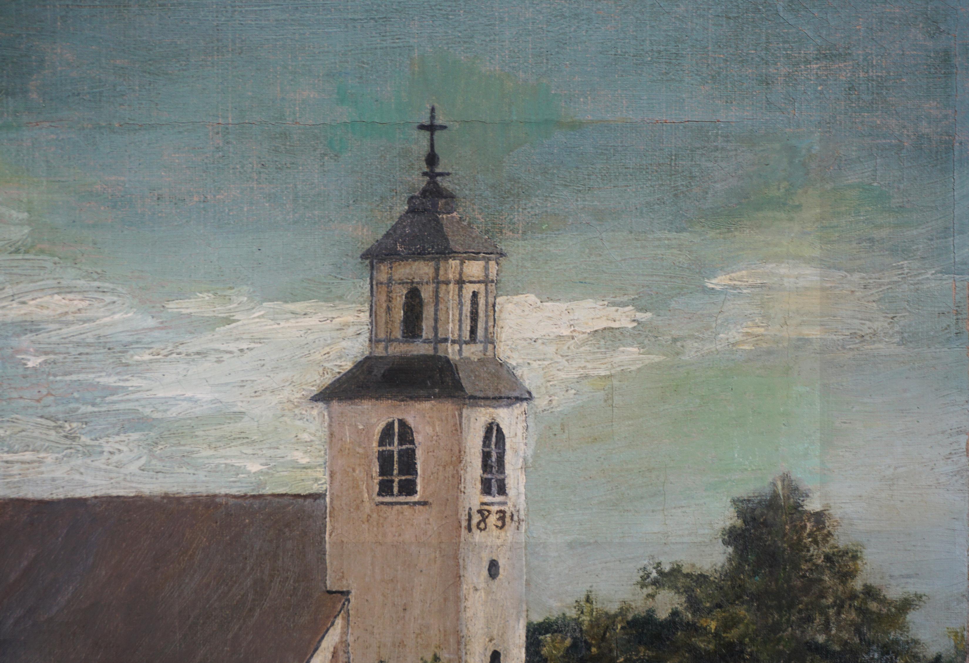 Pittura a olio di arte popolare europea dei primi del XIX secolo - Chiesa di Osby, Svezia - Painting di A. Thibodeau