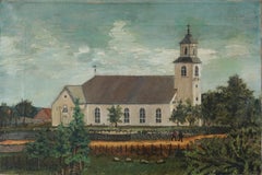 Pittura a olio di arte popolare europea dei primi del XIX secolo - Chiesa di Osby, Svezia