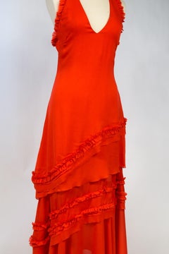 A Thierry Mugler Couture Evening Dress in Coral Silk Crepe Circa 1997/2002