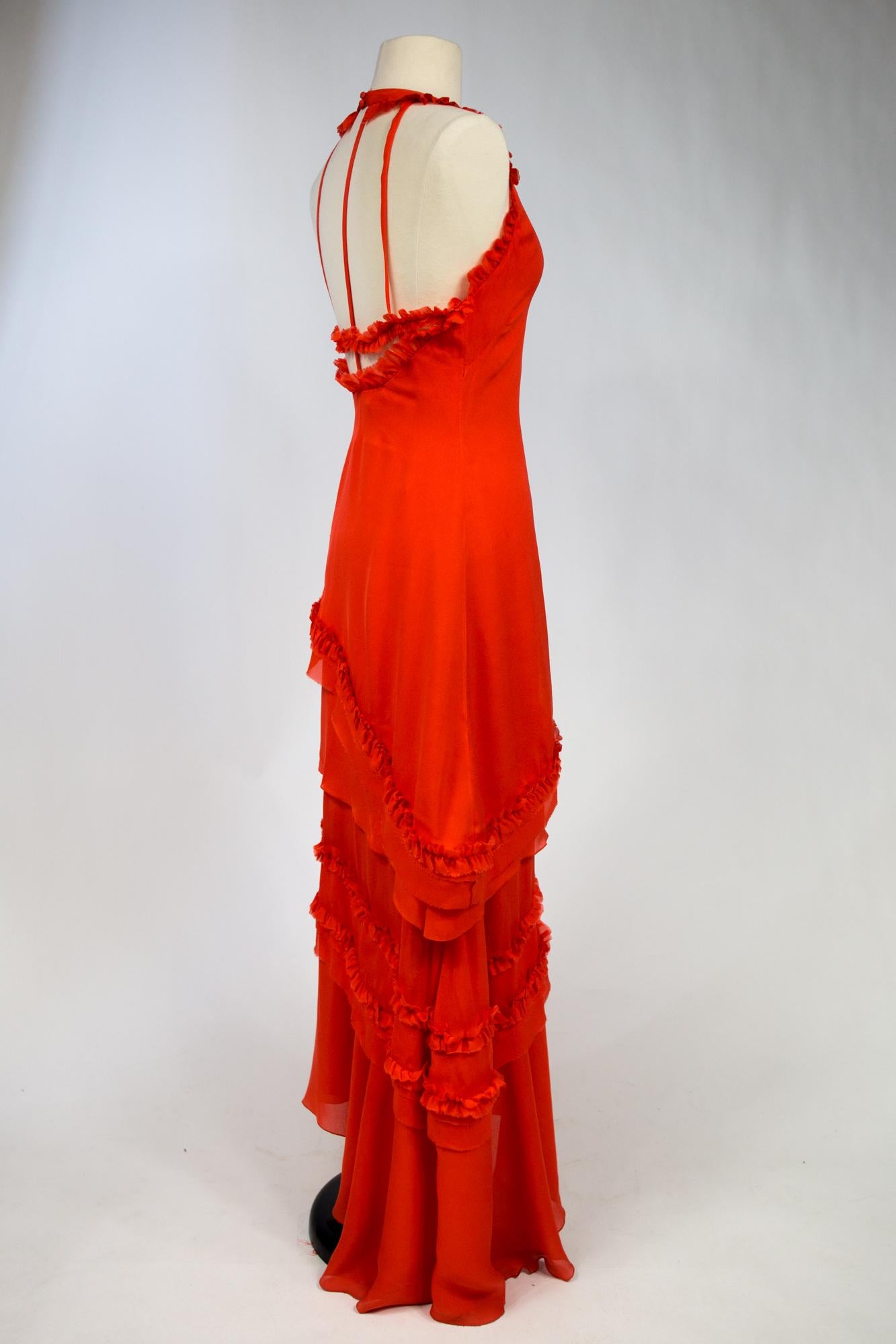 Women's A Thierry Mugler Couture Evening Dress in Coral Silk Crepe Circa 1997/2002 For Sale