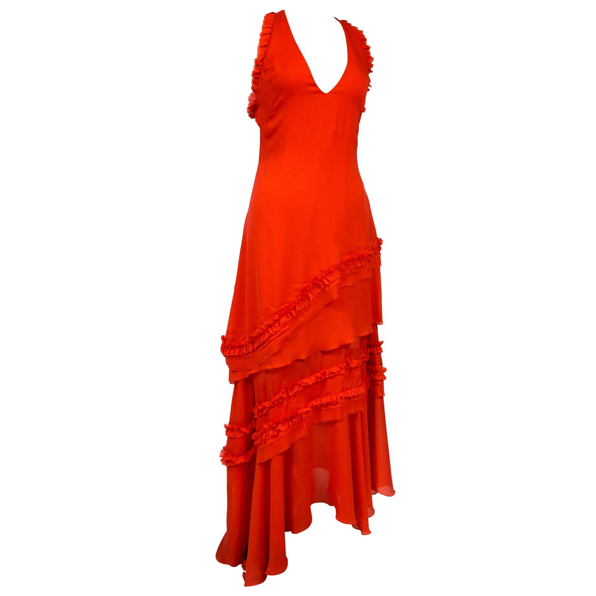 A Thierry Mugler Couture Evening Dress in Coral Silk Crepe Circa 1997/2002