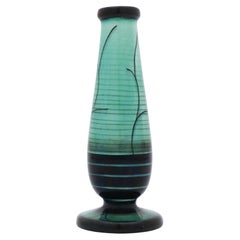 A Thin Skinny Green and Black Art Deco Vase by Ilse Claesson, Rörstrand Vintage