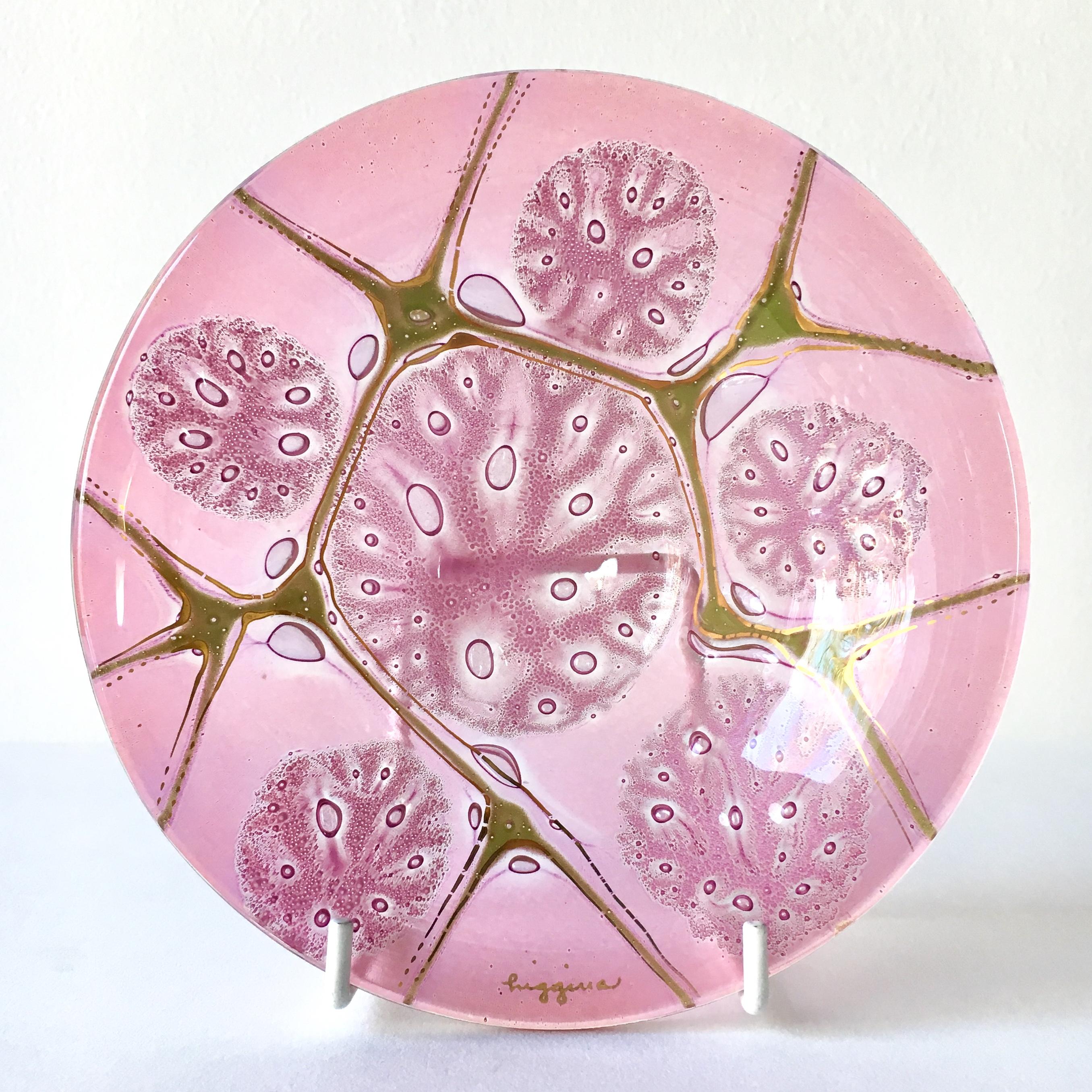 Thistledown Patterned Fused Glass Bowl by Higgins In Excellent Condition In London, GB