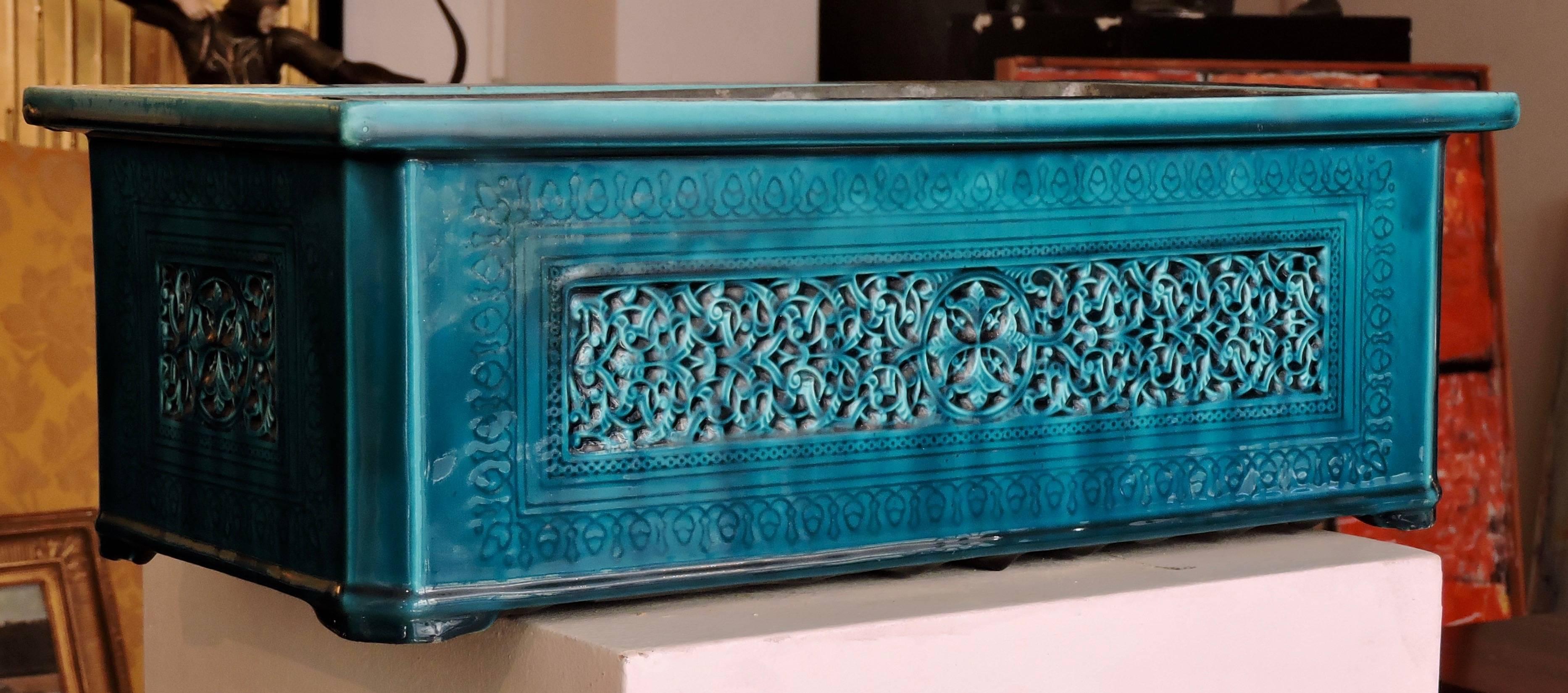 French Théodore Deck Blue-Persian Faience Islamic Design Jardinière 19th Century