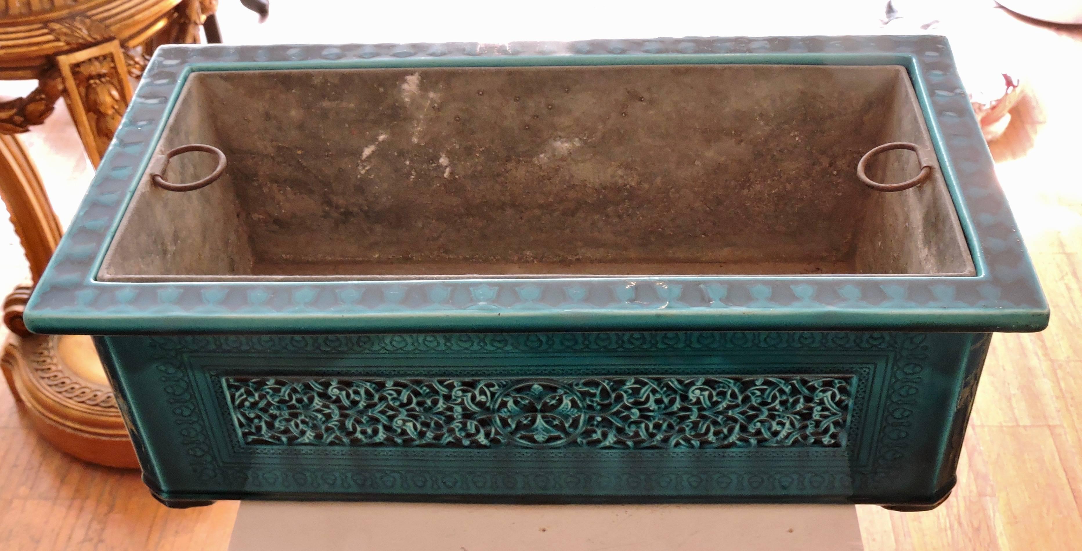 Enameled Théodore Deck Blue-Persian Faience Islamic Design Jardinière 19th Century