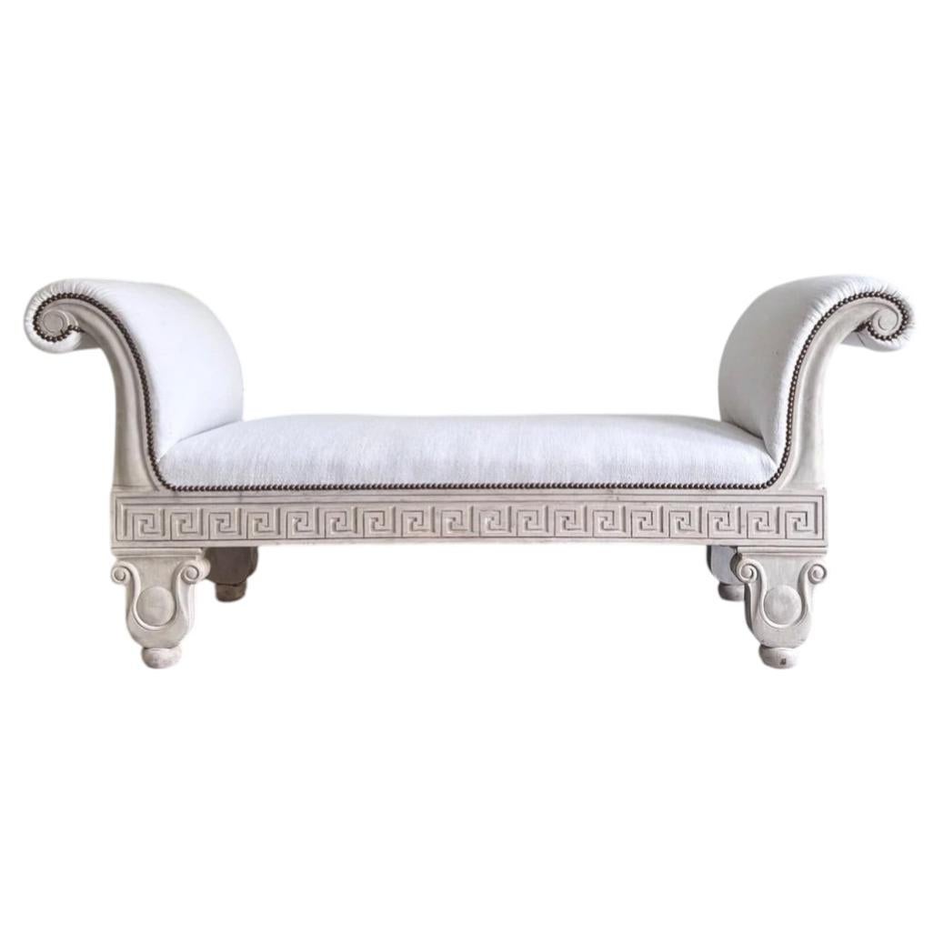 A Thomas Hope Style Painted Window Seat with Linen Upholstery