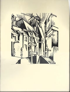 „Nurnberg“ Holzschnittdruck der Alten Stadt im Stil von A. Thomas aus Lyonel Feininger