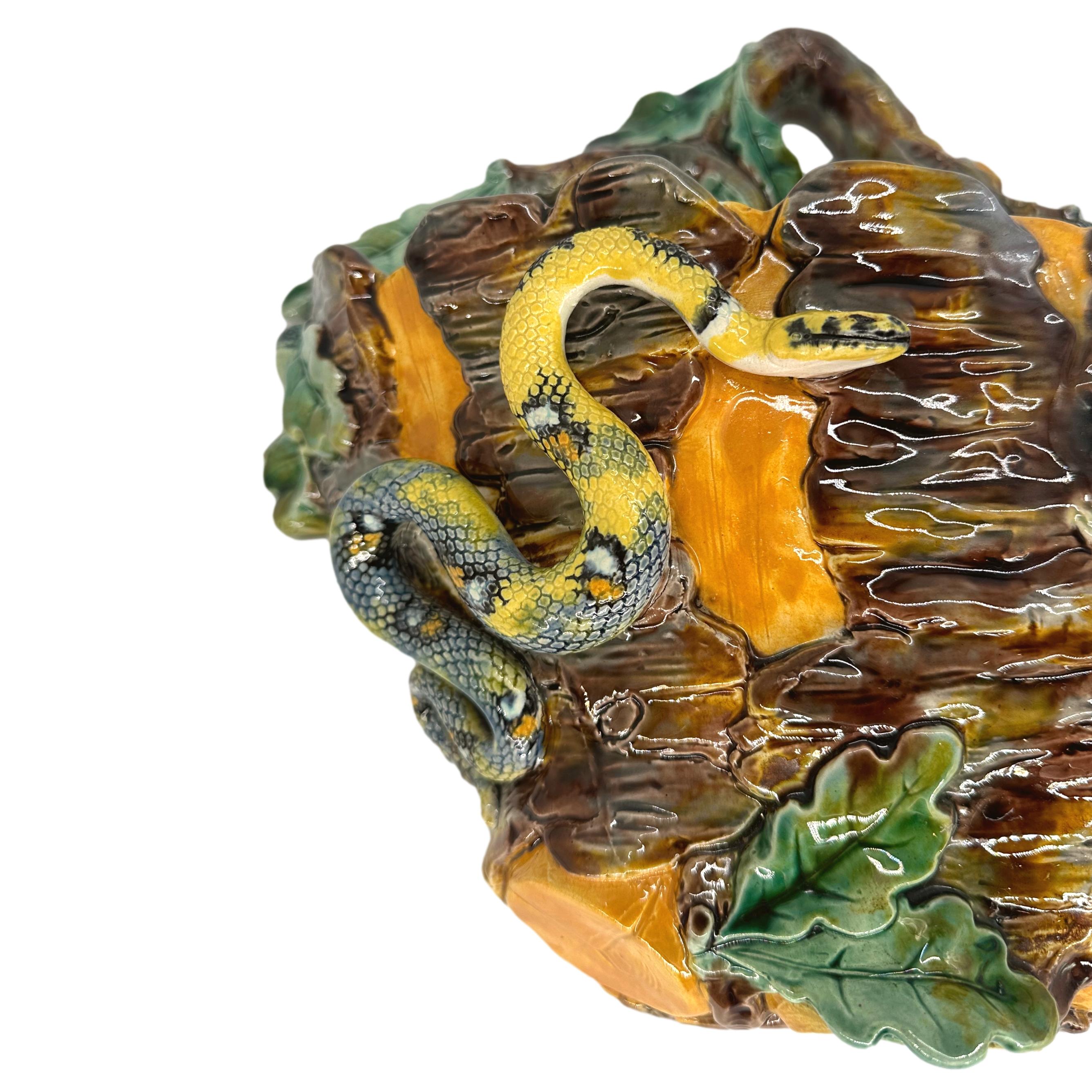 Francese Tasca da parete in maiolica di Thomas Sergent Palissy Ware con serpente, Francia, 1875 ca. in vendita
