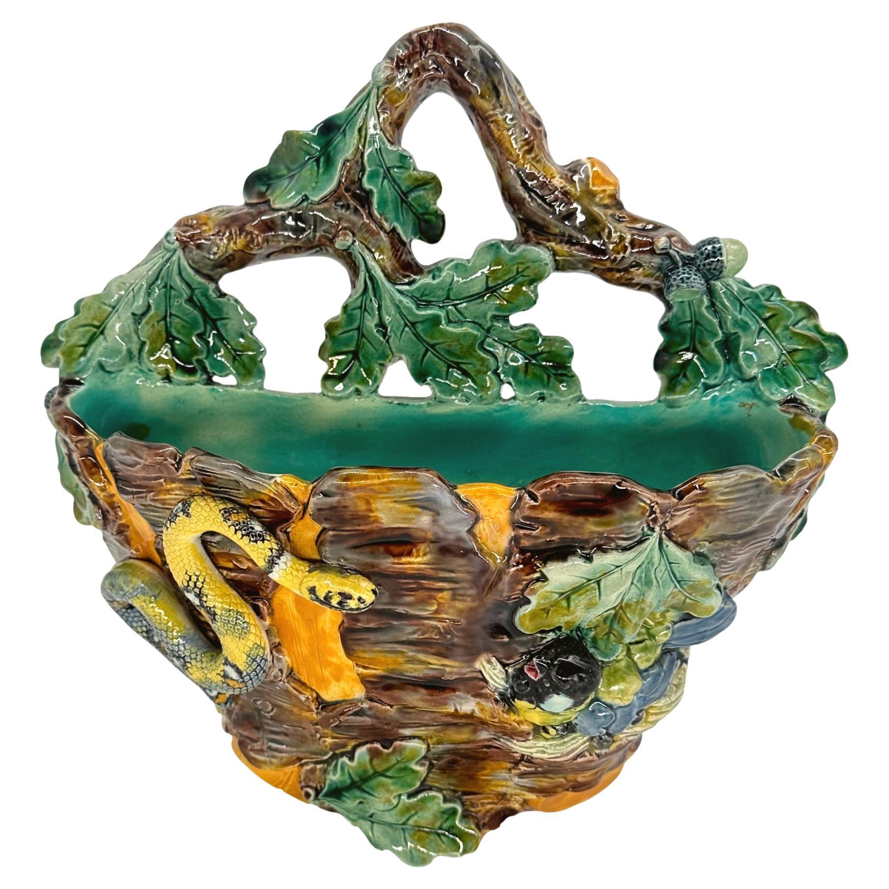 A Thomas Sergent Palissy Ware Majolica Wall Pocket with Snake, French, ca. 1875