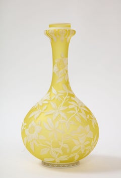 Thomas Webb & Sons Double Overlaid White Over Yellow Etched & Acid Washed Vase