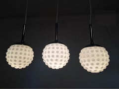 Three Bubble Milk Glass Chrome Pendant by Staff of Germany, 1960s