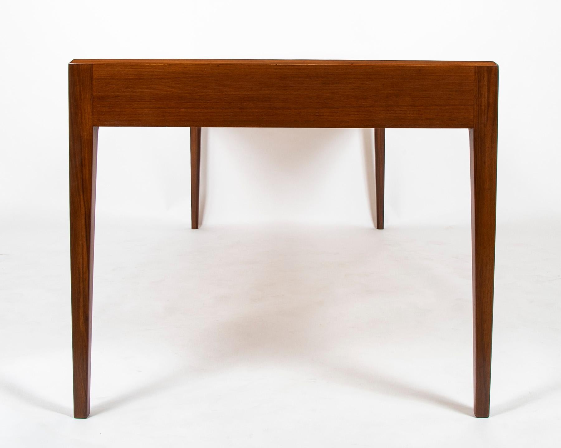 Three Drawer Teak Desk with Leather Insert in Top Designed by Severin Hansen For Sale 2