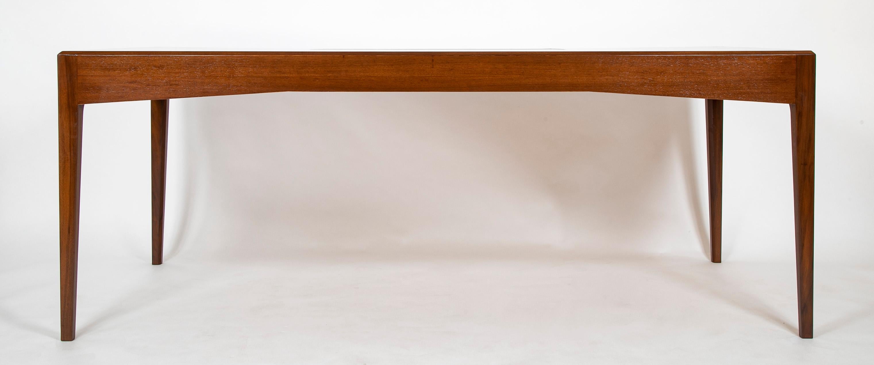 Three Drawer Teak Desk with Leather Insert in Top Designed by Severin Hansen For Sale 3