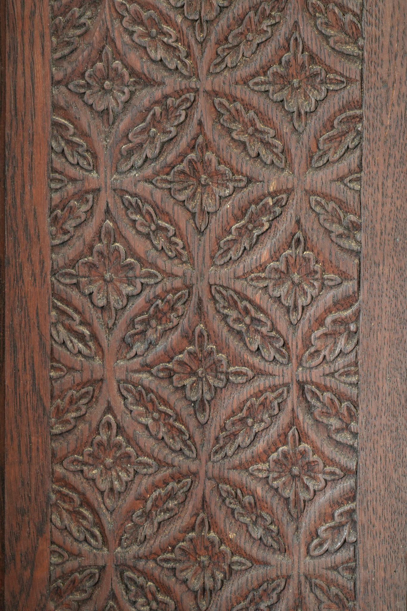 A Three Fold Carved Mahogany Room Screen For Sale 11