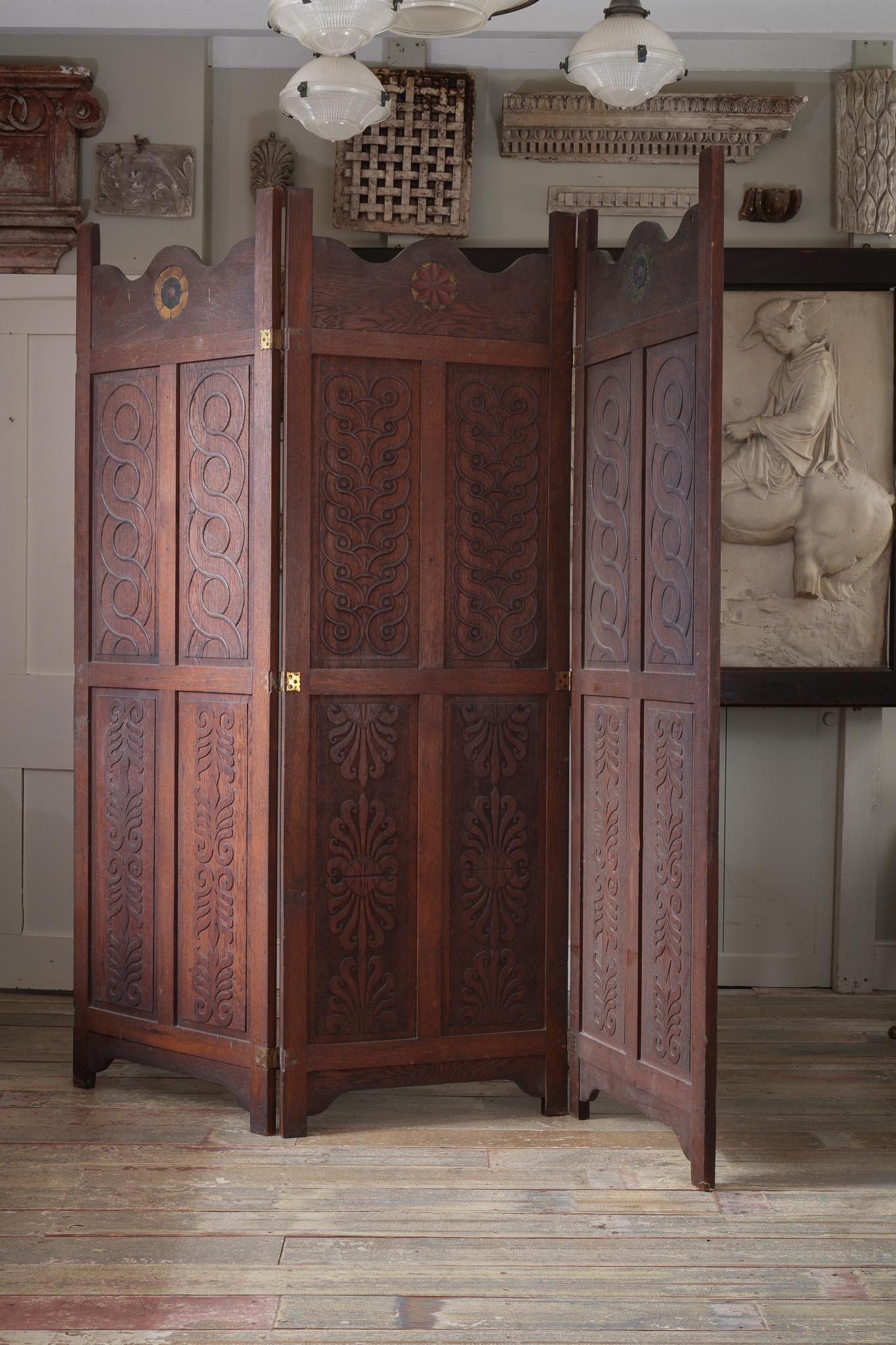 Scottish A Three Fold Carved Mahogany Room Screen For Sale