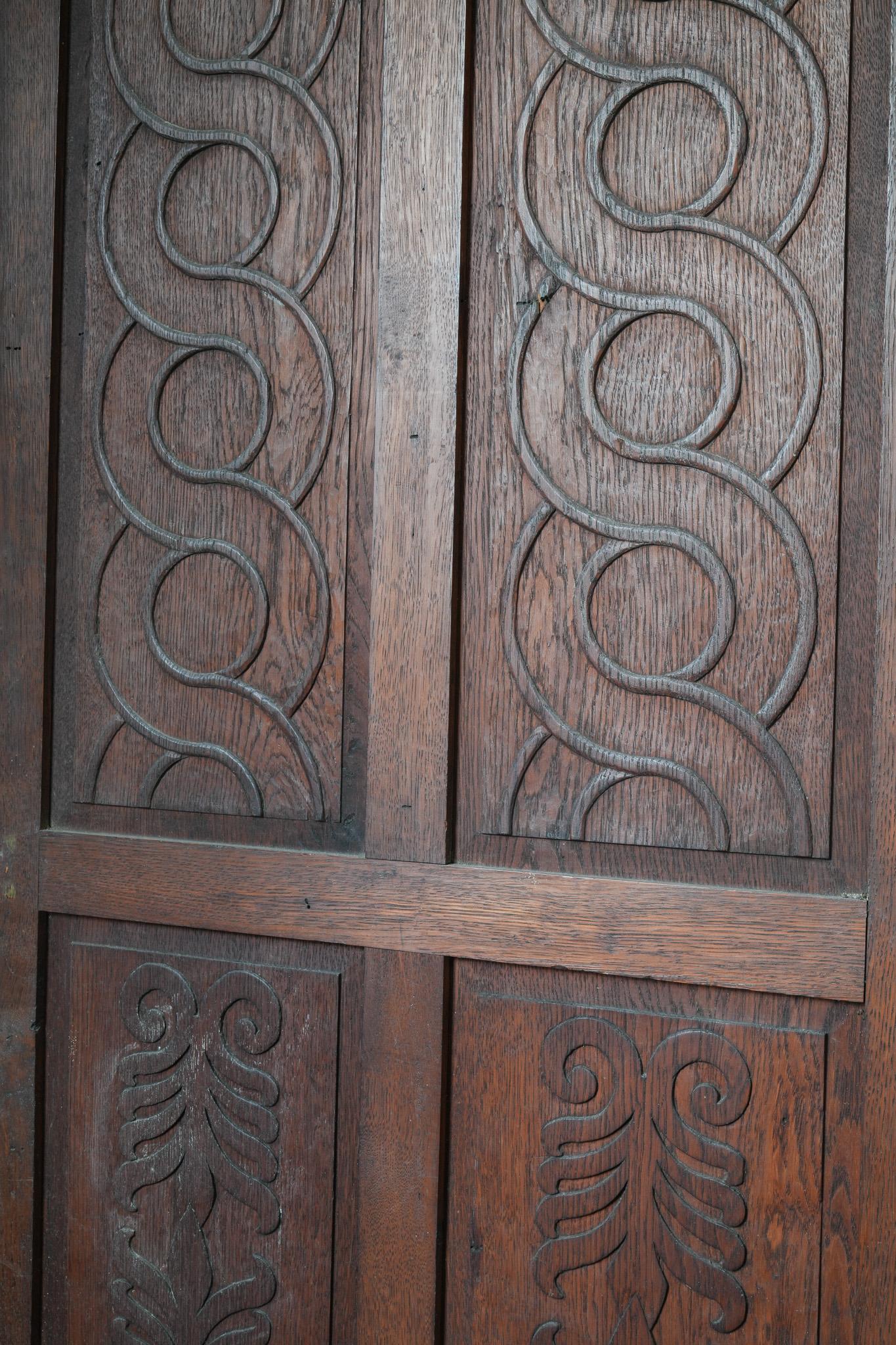 A Three Fold Carved Mahogany Room Screen For Sale 1