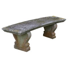 A Composition Stone Curved Bench with Nice Weathered Finish