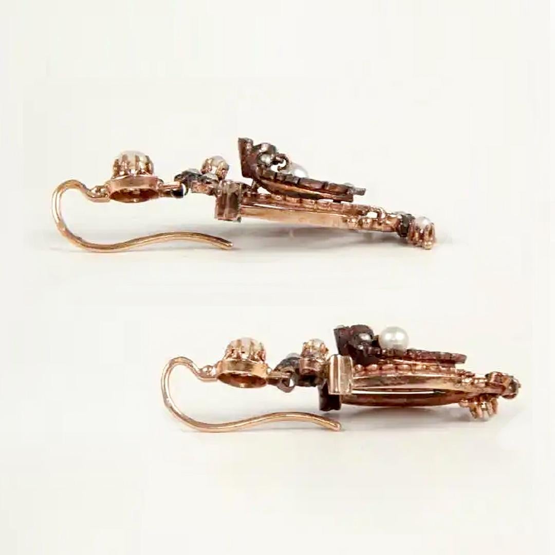 Rose Gold and Silver Antique Earrings and Brooch For Sale 5