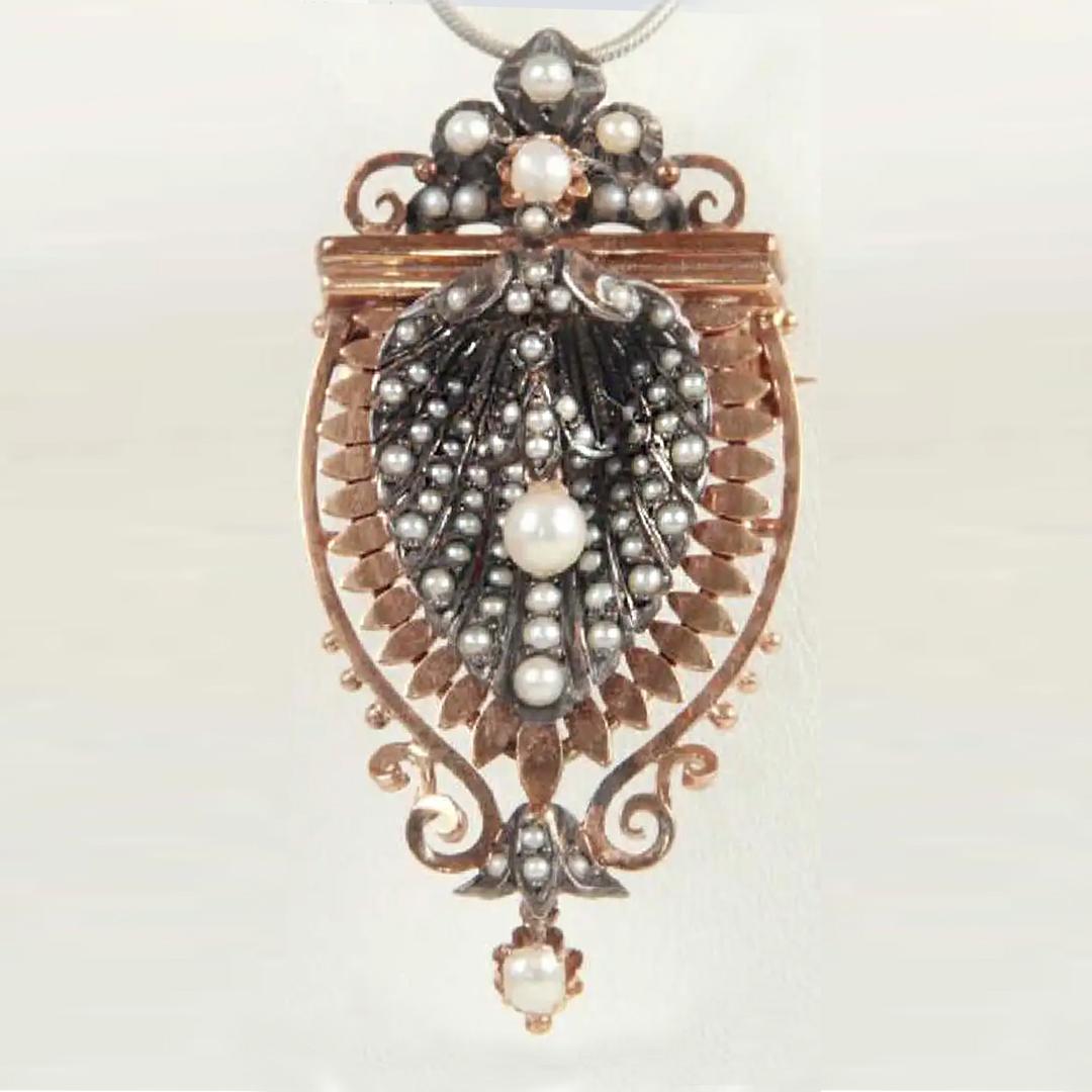 Rose Gold and Silver Antique Earrings and Brooch For Sale 6