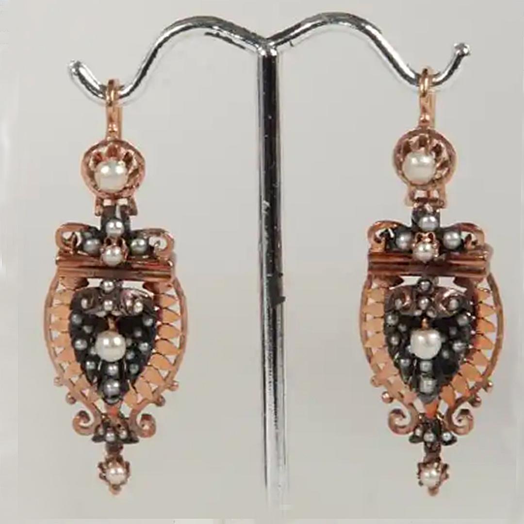 Rose Gold and Silver Antique Earrings and Brooch For Sale 3