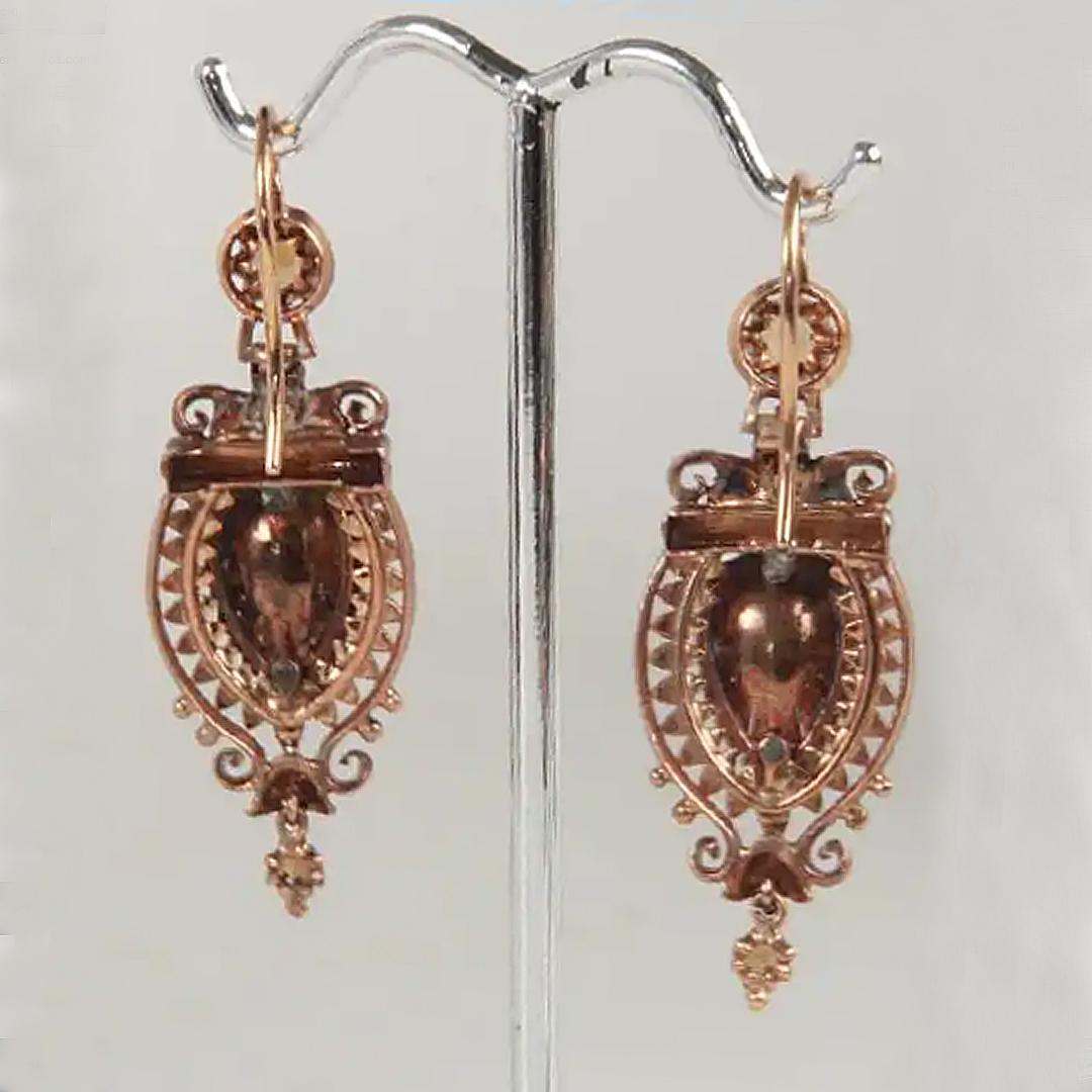 Rose Gold and Silver Antique Earrings and Brooch For Sale 4
