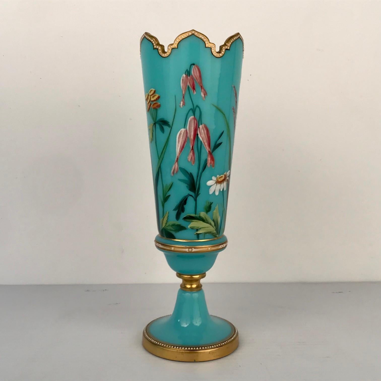 Three-Piece French Enamelled Glass Garniture, Attributed to Baccarat For Sale 8