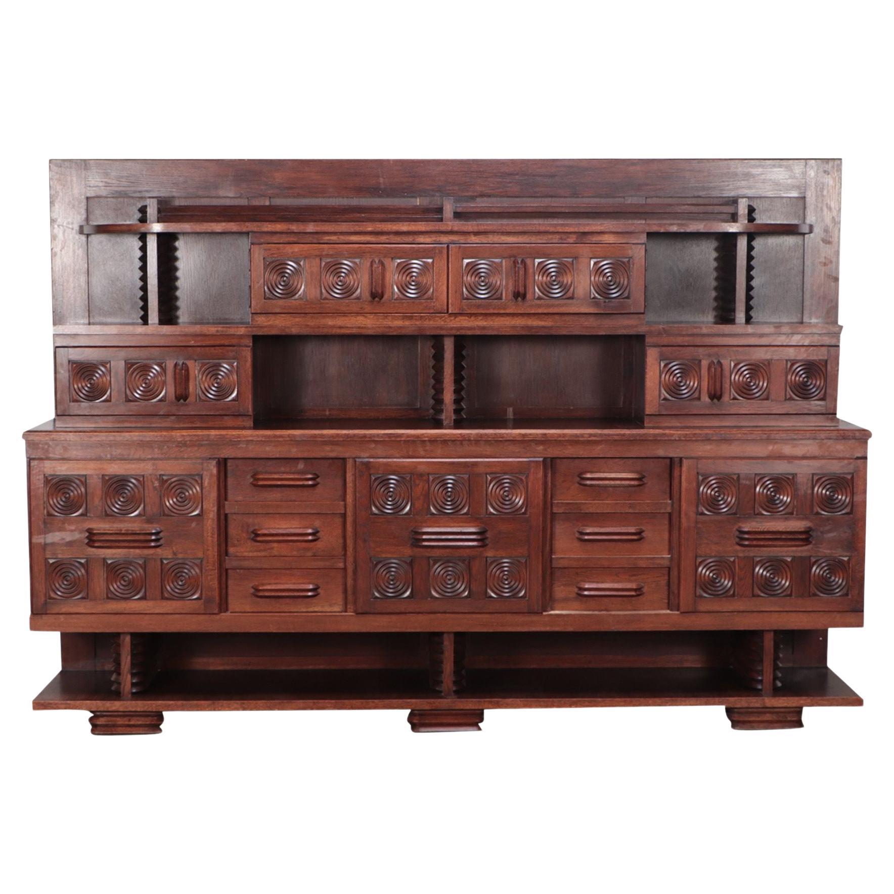 Three Piece French Oak Cabinet in the Manner of Charles Dudouyt C 1940 For Sale