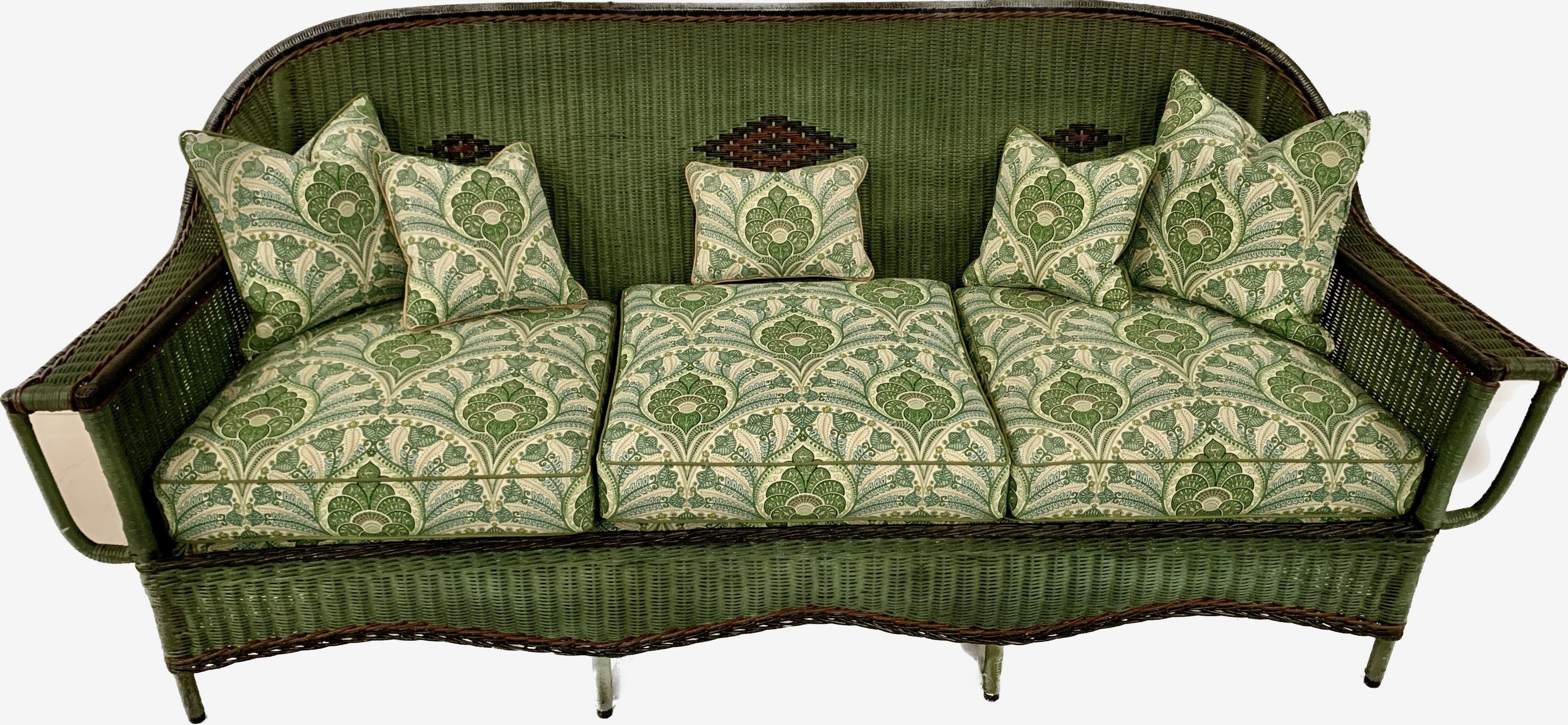 Painted Three Piece Matching Suite of Antique American Close Woven Wicker Furniture