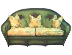 A Three Piece Matching Wicker Suite, Sofa, Chair, Rocker, in French Green Finish