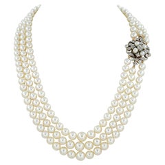 Three Row Pearl Necklace with Victorian Clasp