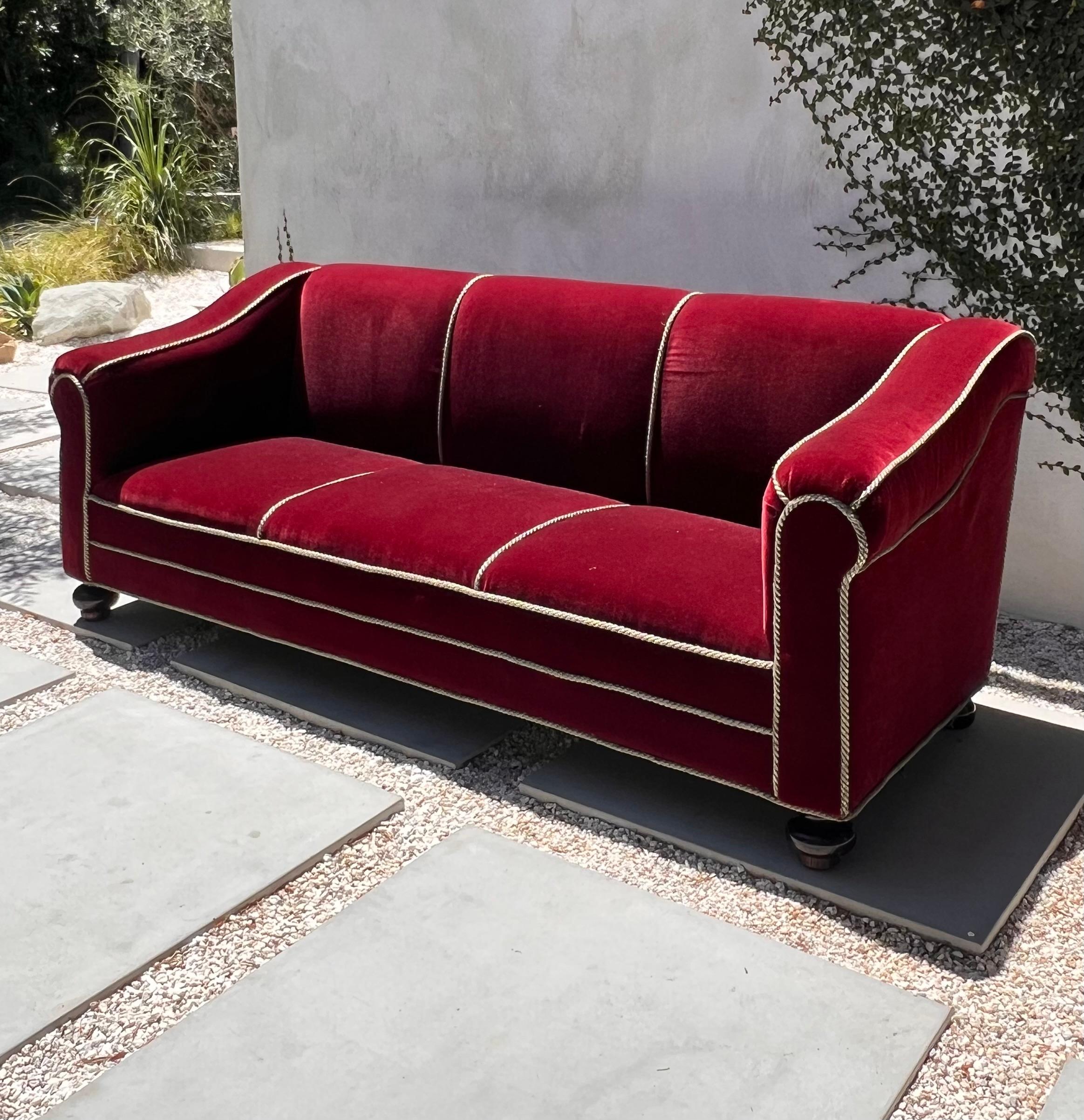 A three seater sofa by Minton-Spidell in burgundy mohair, 20th century 3
