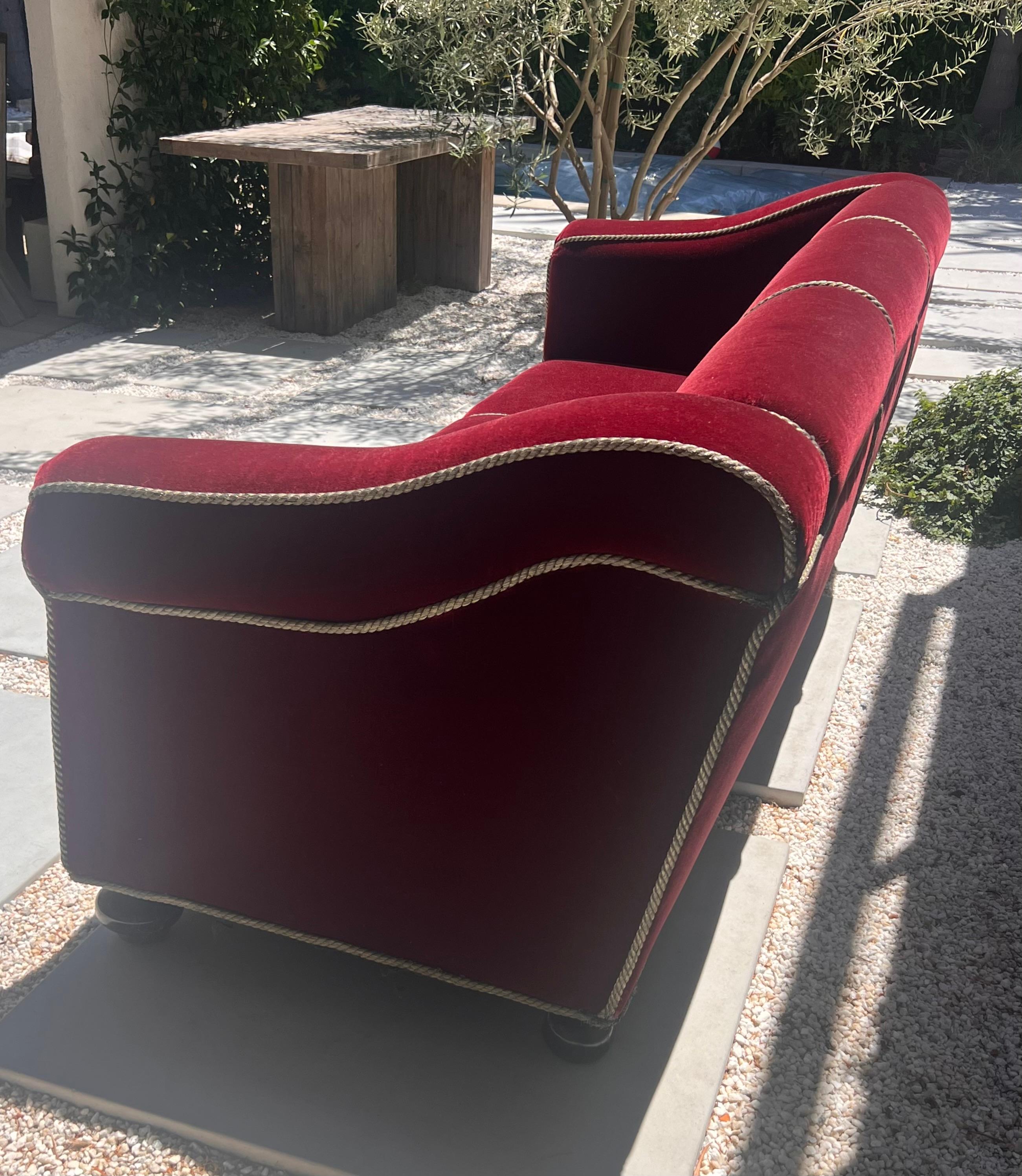A three seater sofa by Minton-Spidell in burgundy mohair, 20th century 4