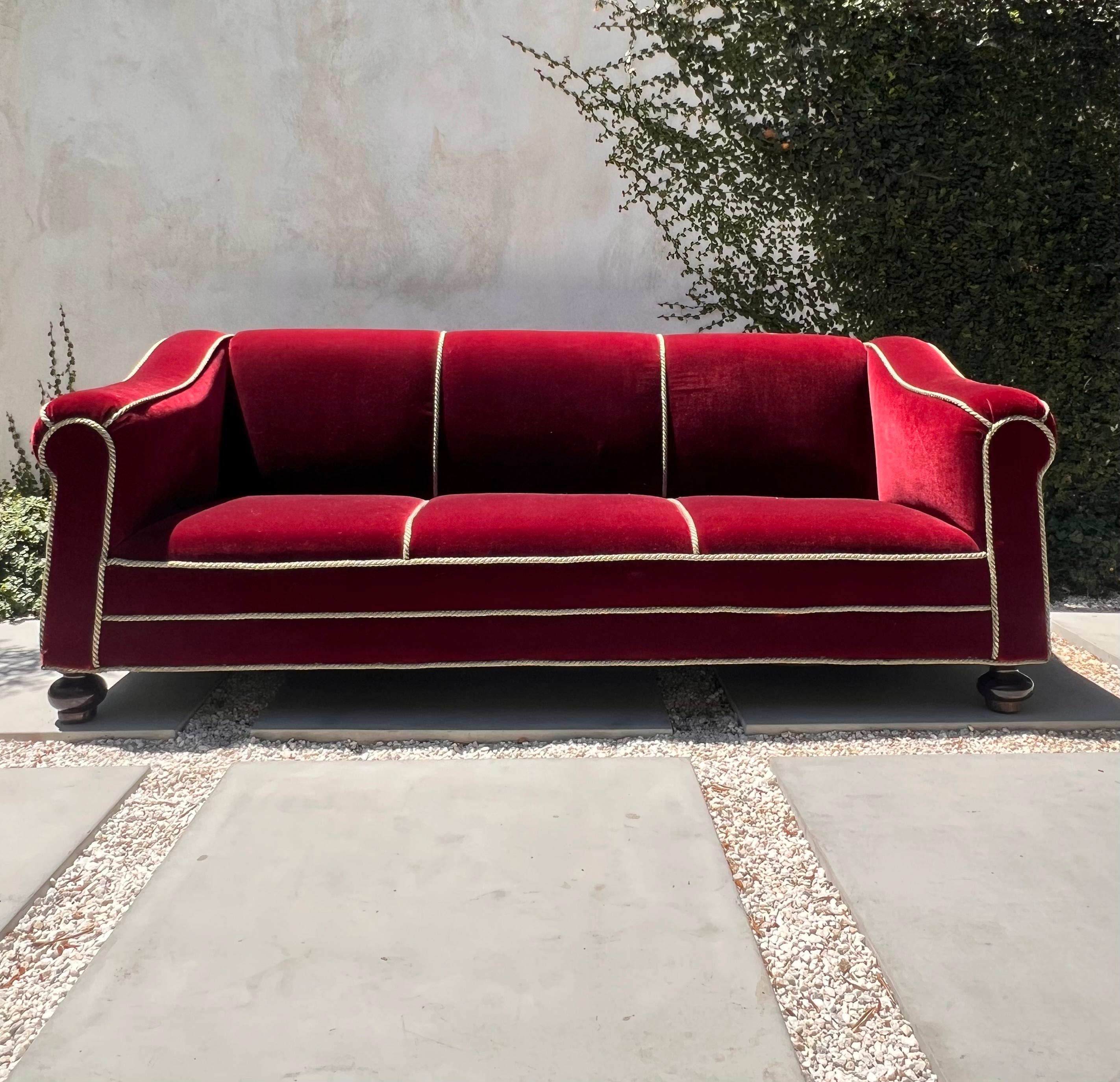 A three seater sofa by Minton-Spidell in burgundy mohair, 20th century 5
