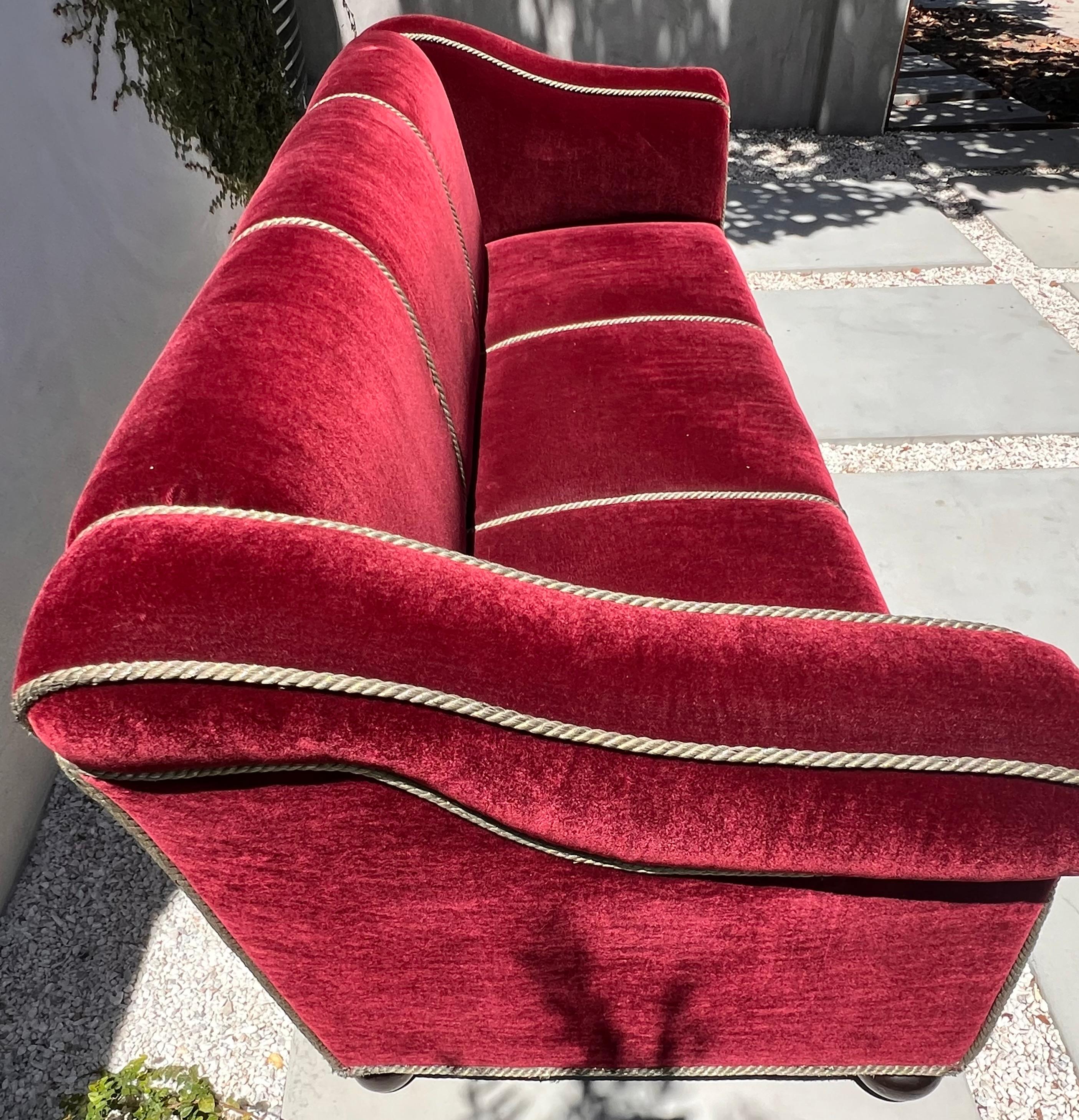 A three seater sofa by Minton-Spidell in burgundy mohair, 20th century 6
