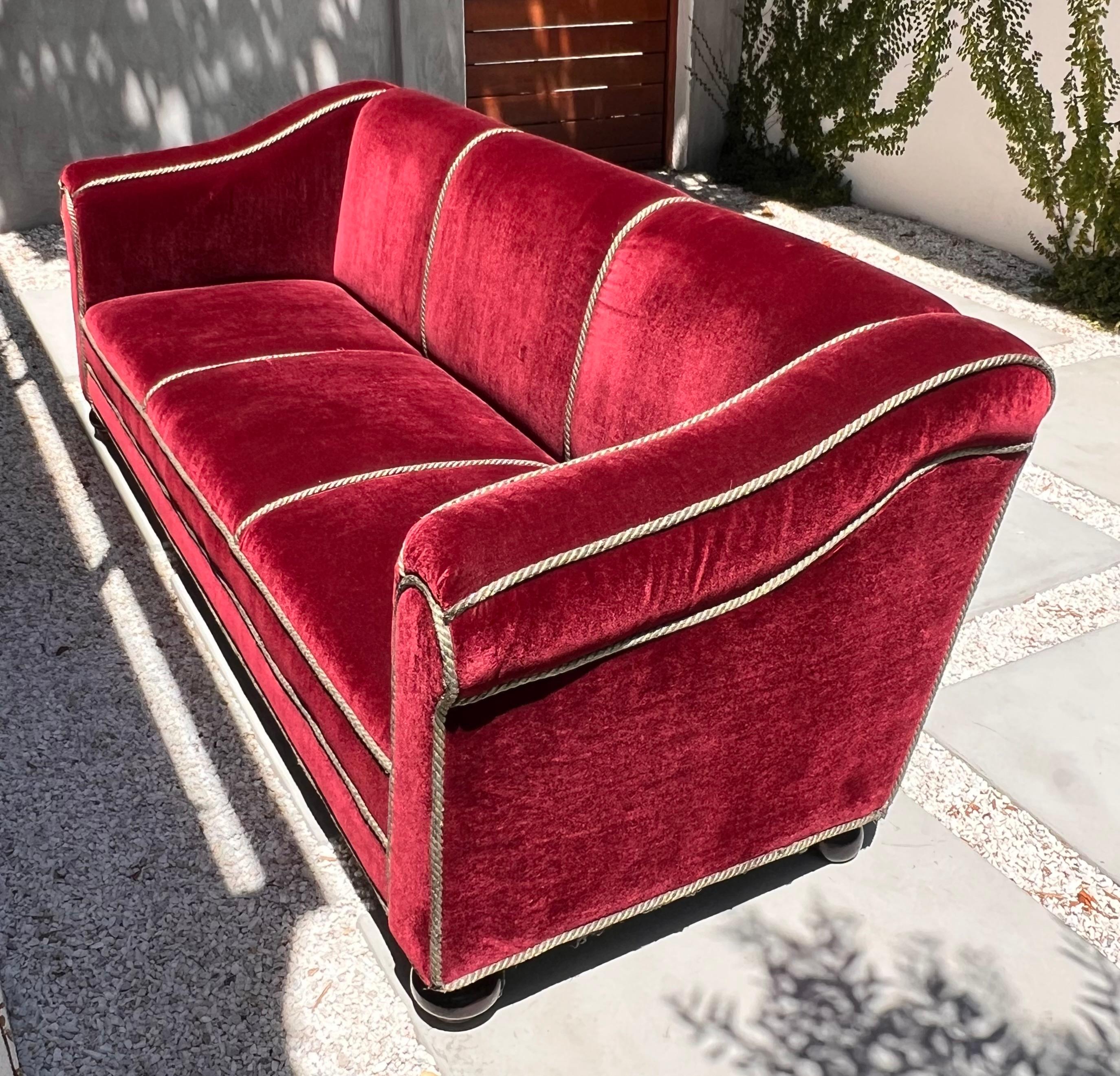 American A three seater sofa by Minton-Spidell in burgundy mohair, 20th century