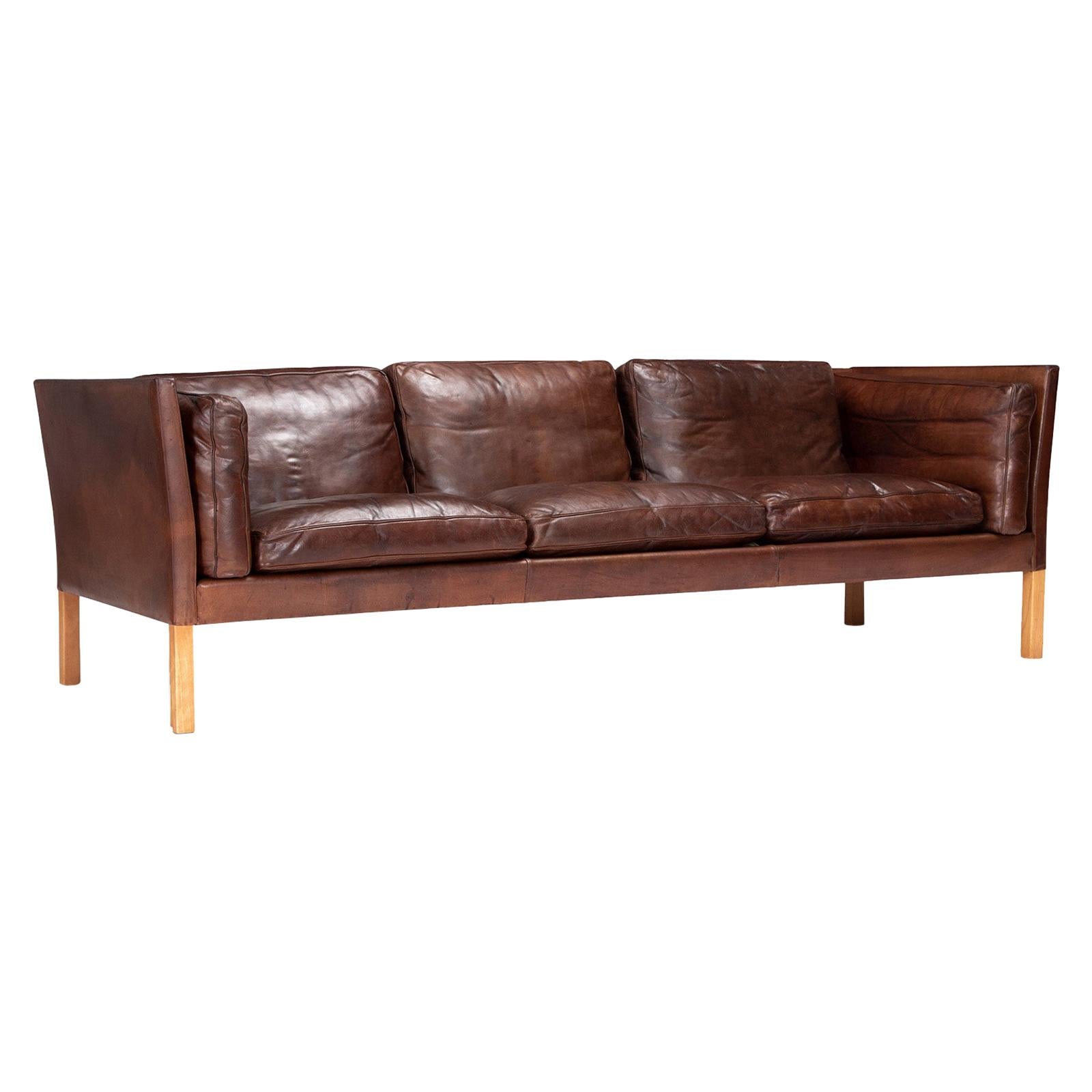 Three-Seater Sofa with Original Leather For Sale