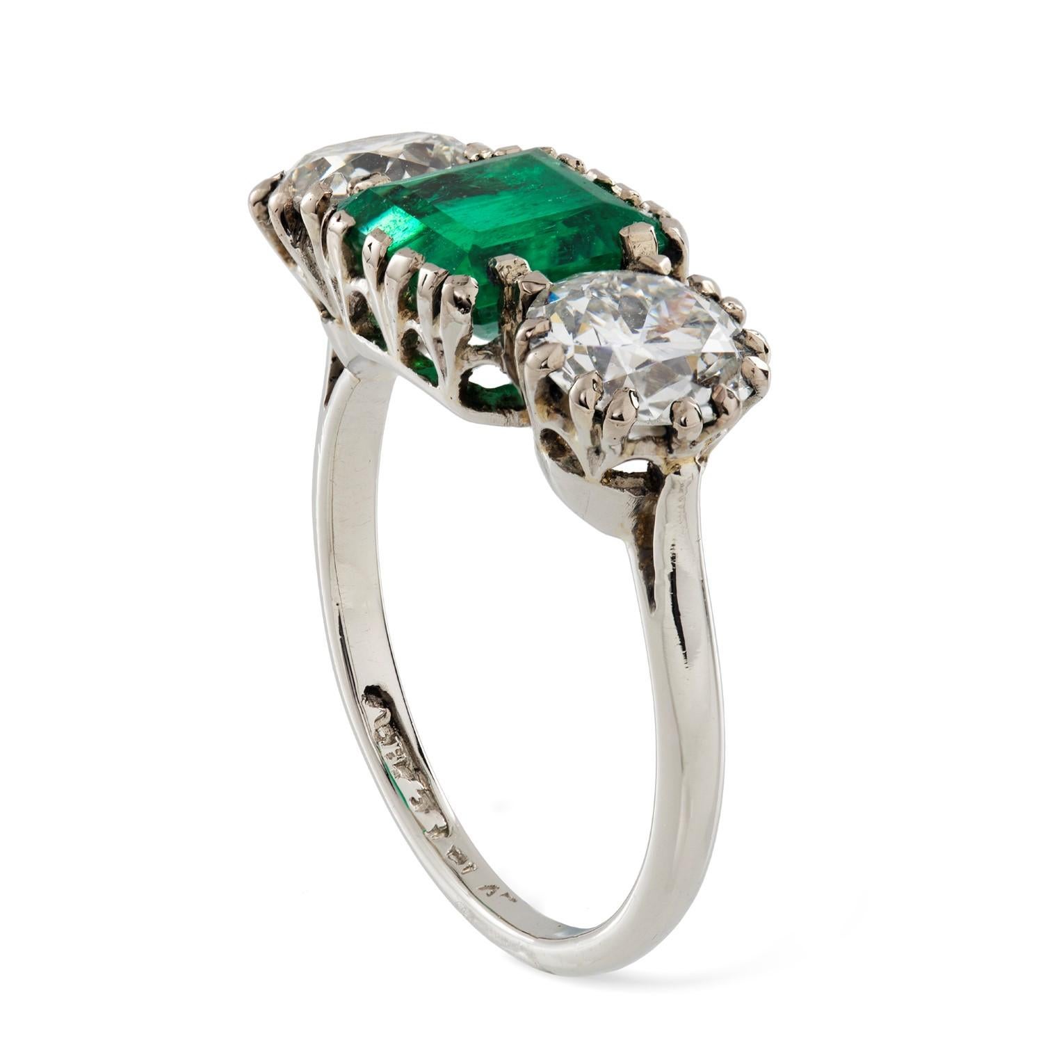 Three-Stone Diamond and Emerald Ring at 1stDibs