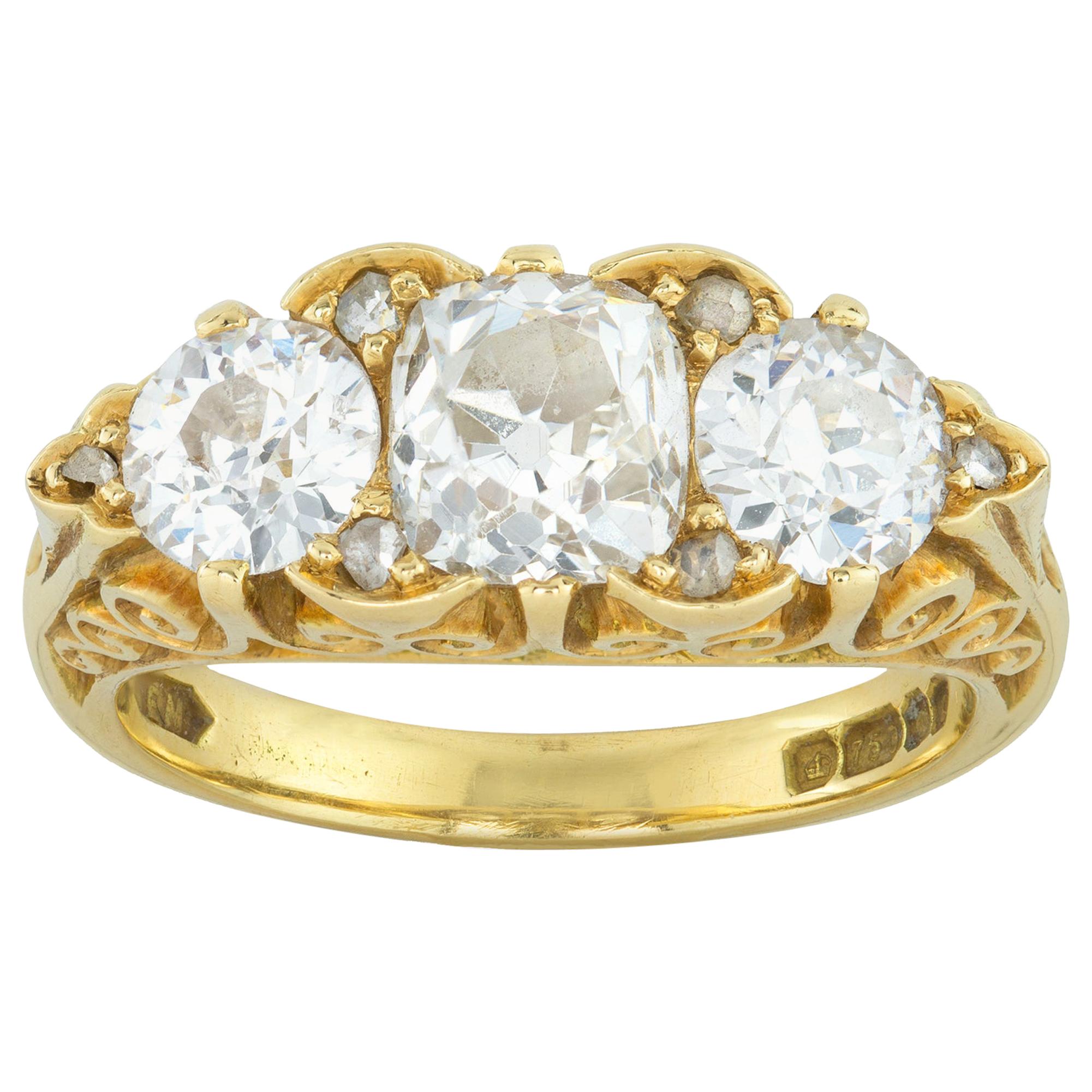 Three-Stone Diamond Victorian Style Ring For Sale
