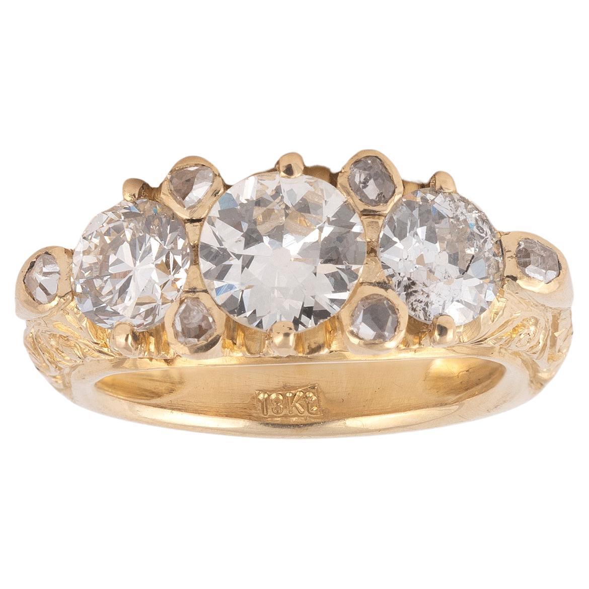 A Three-stone Old Cut Diamond Ring In Excellent Condition For Sale In Firenze, IT