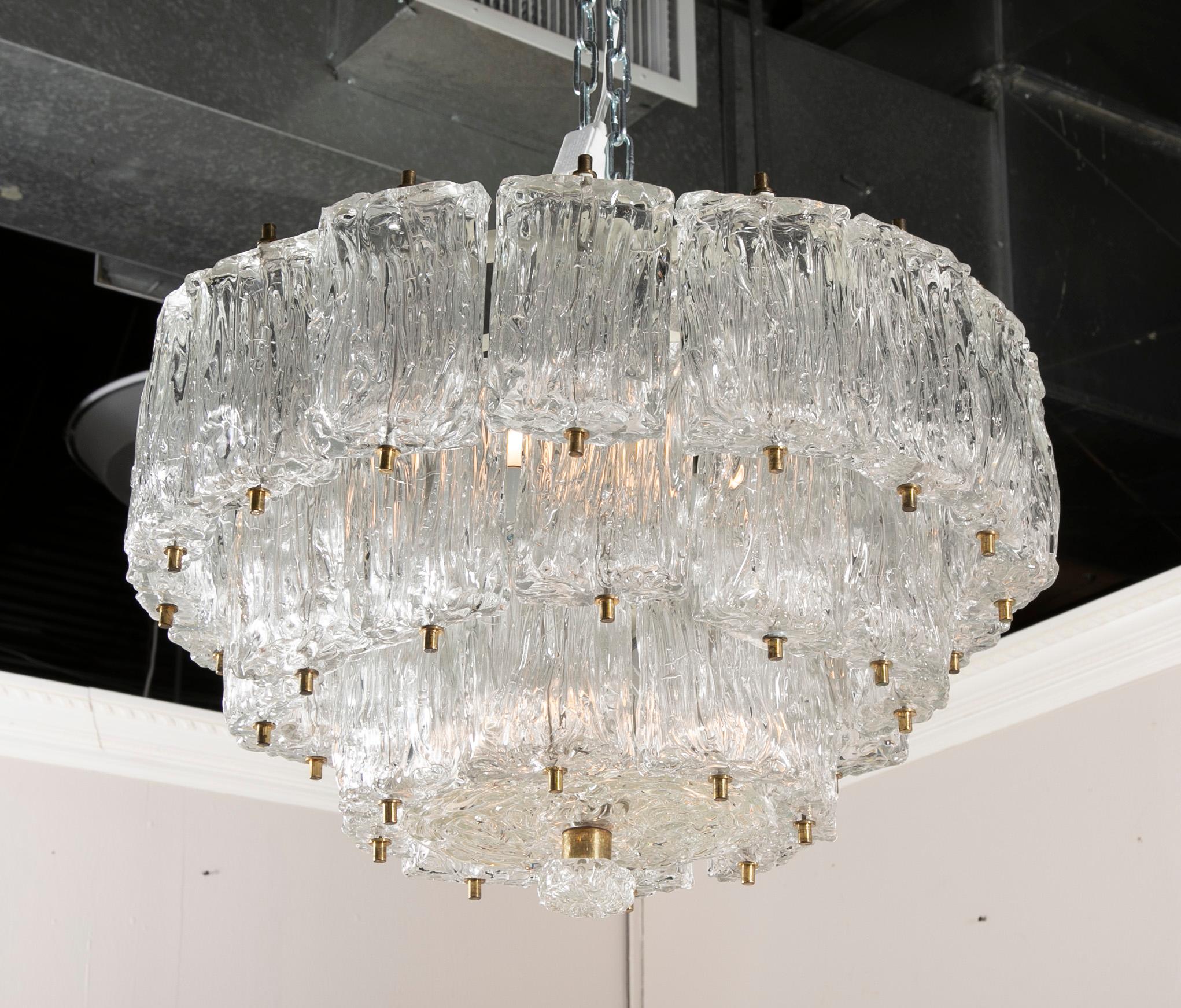 Mid-20th Century Three-Tier Murano Glass Chandelier by Barovier & Toso For Sale