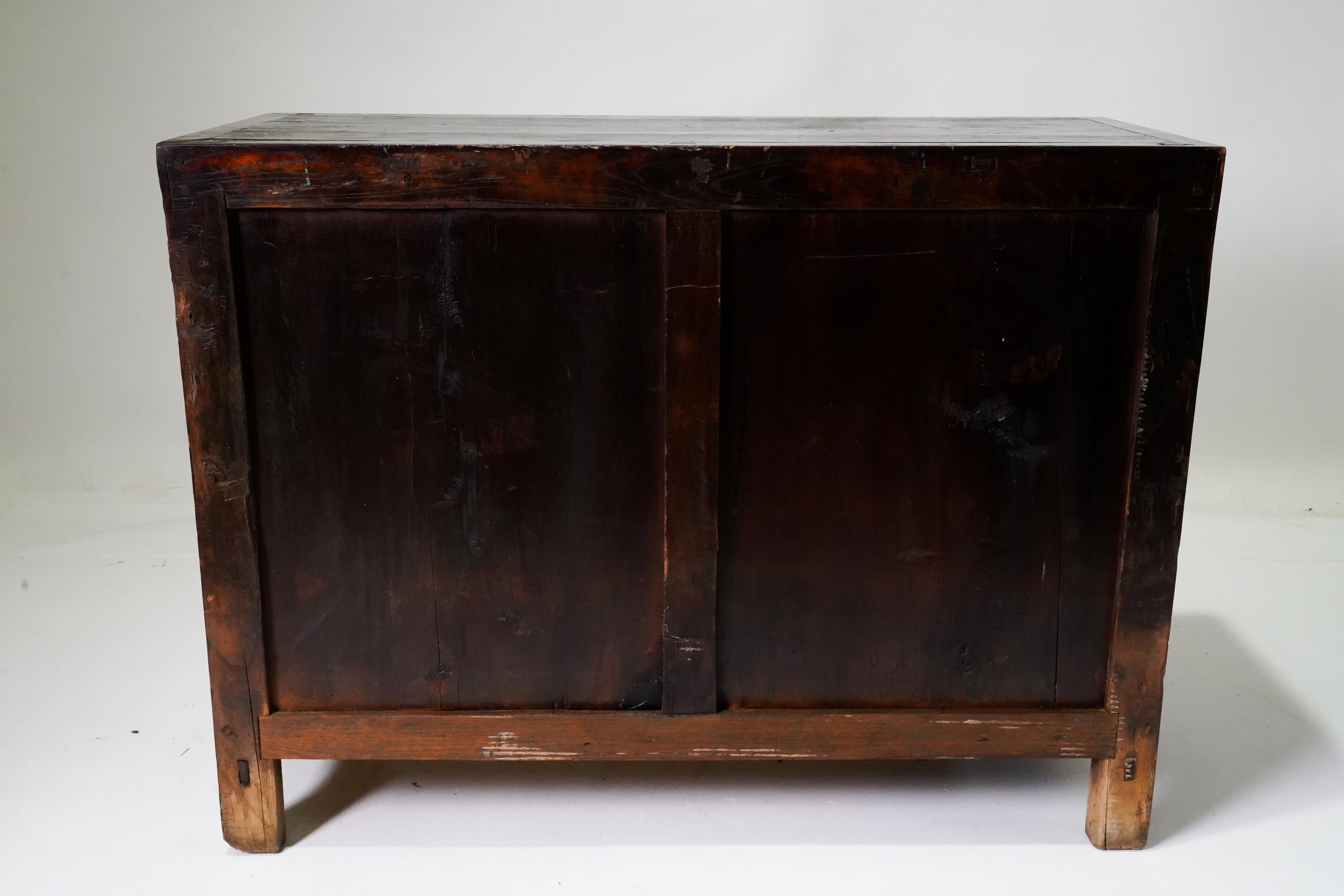 Elm Tianjin Style Sideboard With Original Patina and Original Hardware For Sale