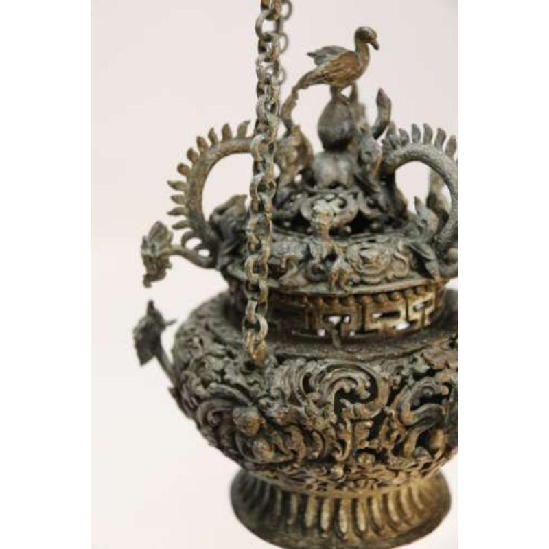 Tibetischer Räuchergefäßbrenner aus Bronze, fein detailliert mit mythischen Tieren, um 1910 im Angebot 8