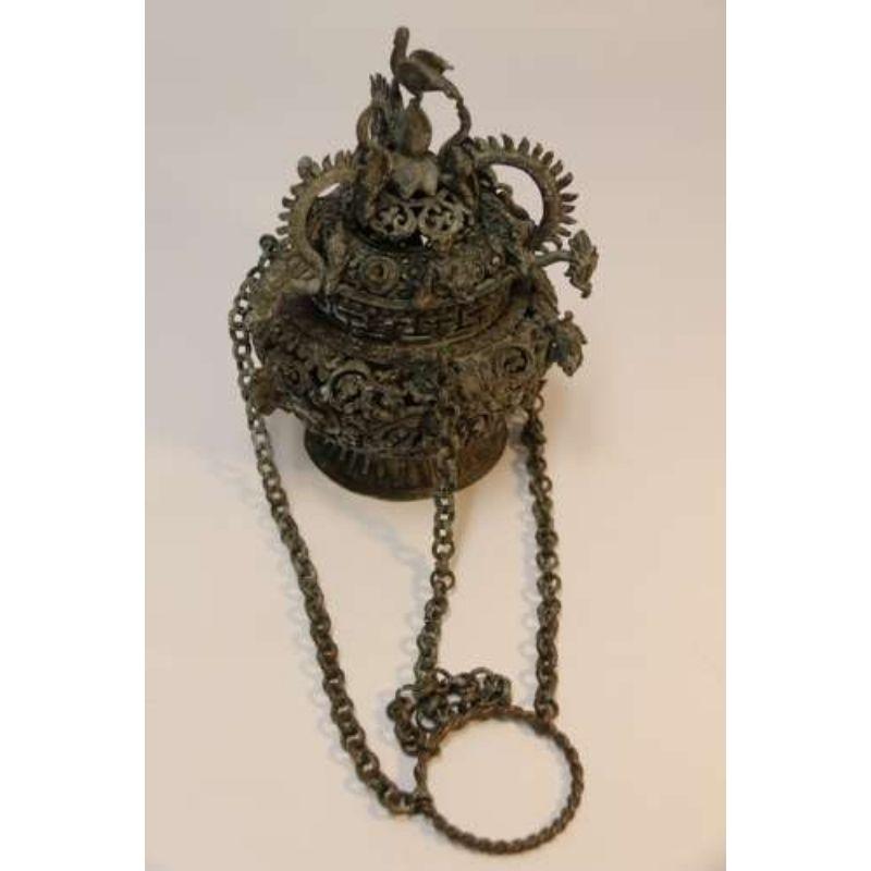Tibetan Bronze Incense Burner Finely Detailed with Mythical Beasts circa 1910 For Sale 9