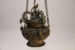 Tibetan Bronze Incense Burner Finely Detailed with Mythical Beasts circa 1910