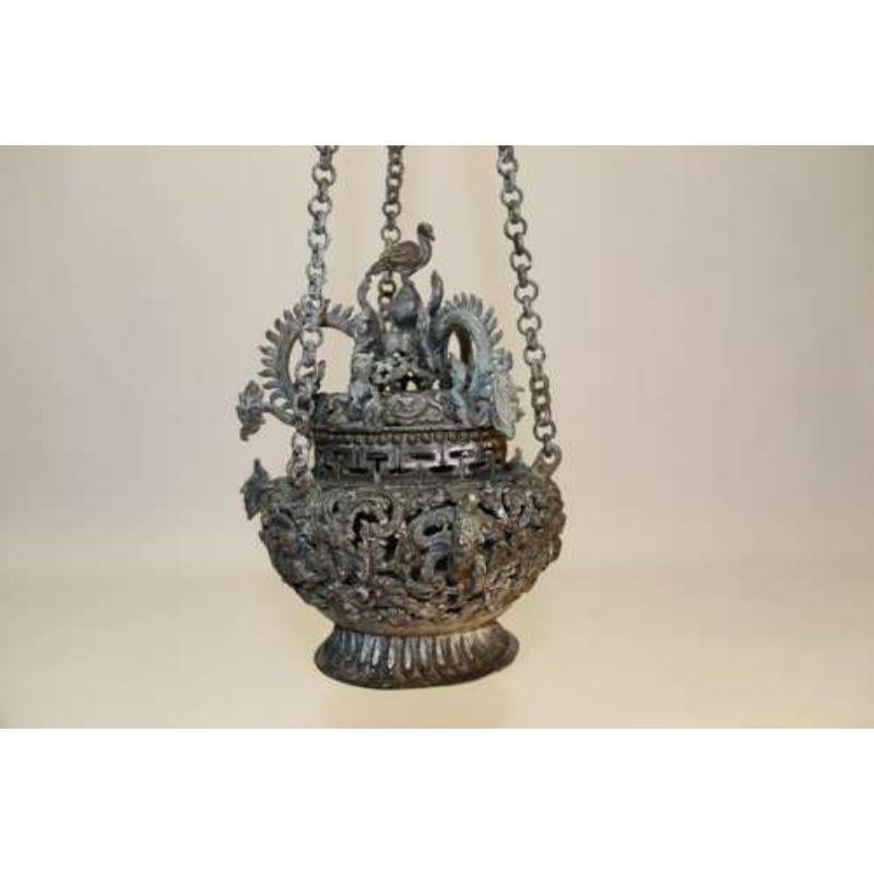Tibetan Bronze Incense Burner Finely Detailed with Mythical Beasts circa 1910 For Sale 2