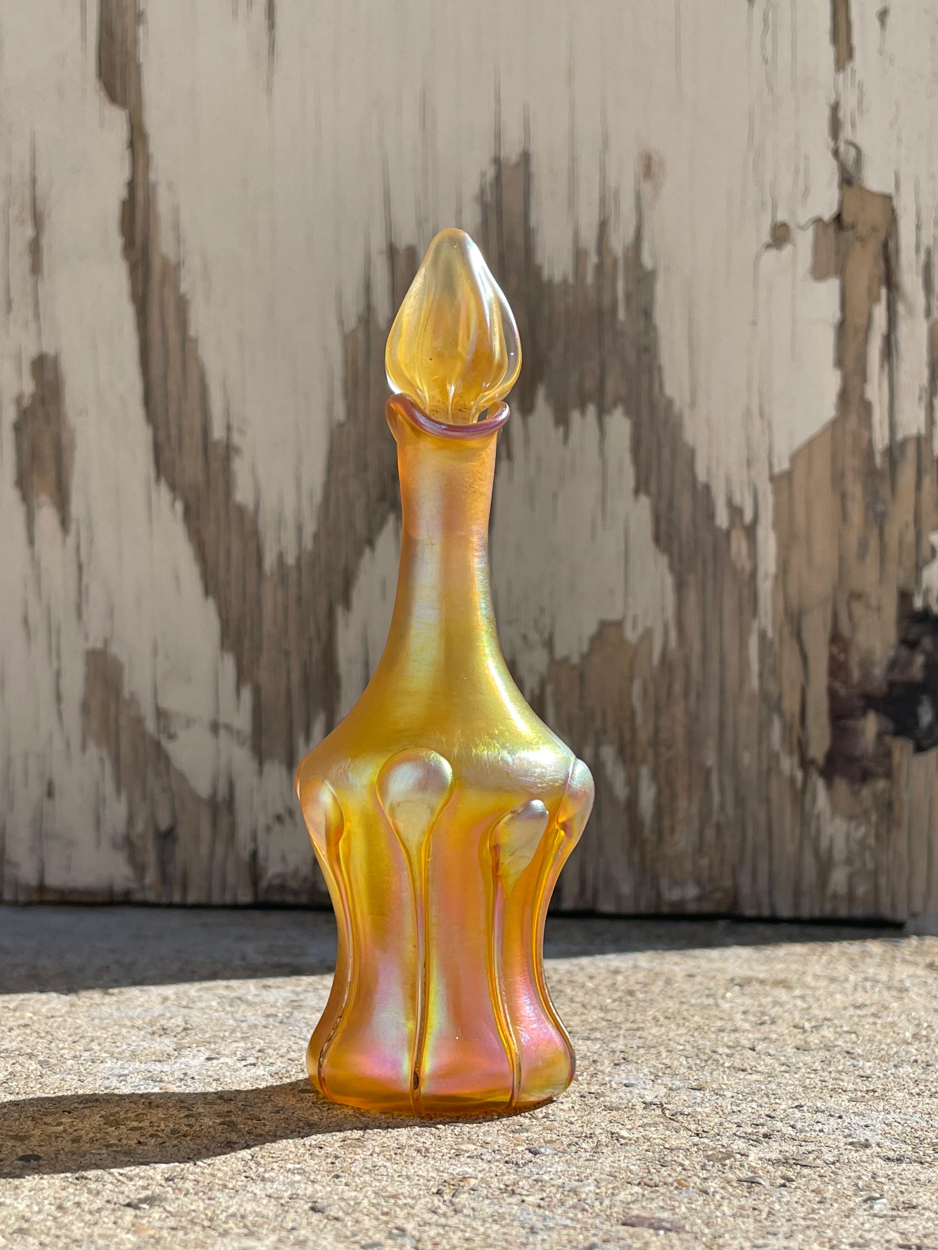 American Tiffany Favrile Applied Tendril Art Glass Perfume Bottle by, Tiffany Studios