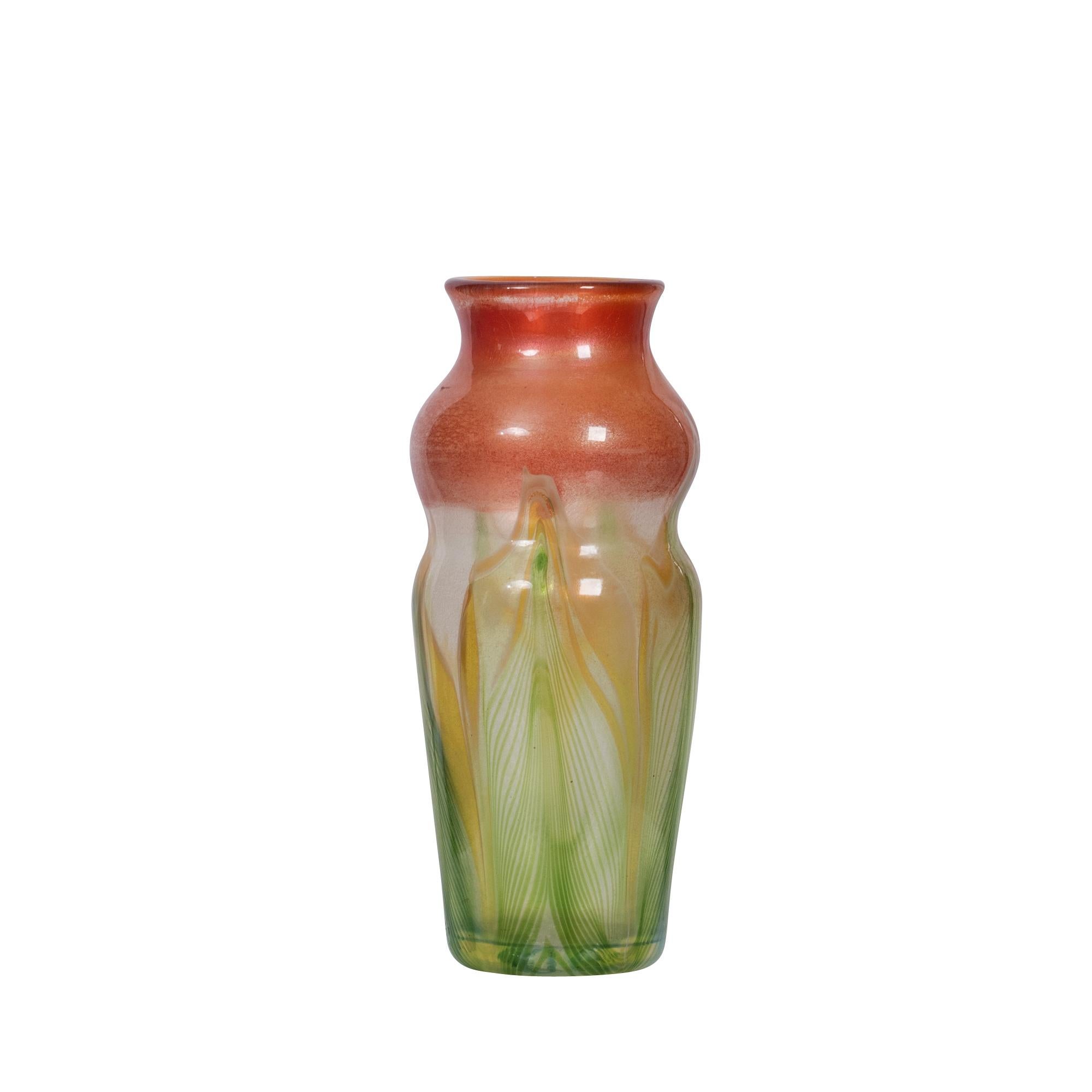 Tiffany Studios Decorated Favrile Glass Cabinet Vase In Good Condition For Sale In West Palm Beach, FL